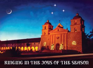 Santa Barbara Mission at Christmas by Santa Barbara Greeting Cards