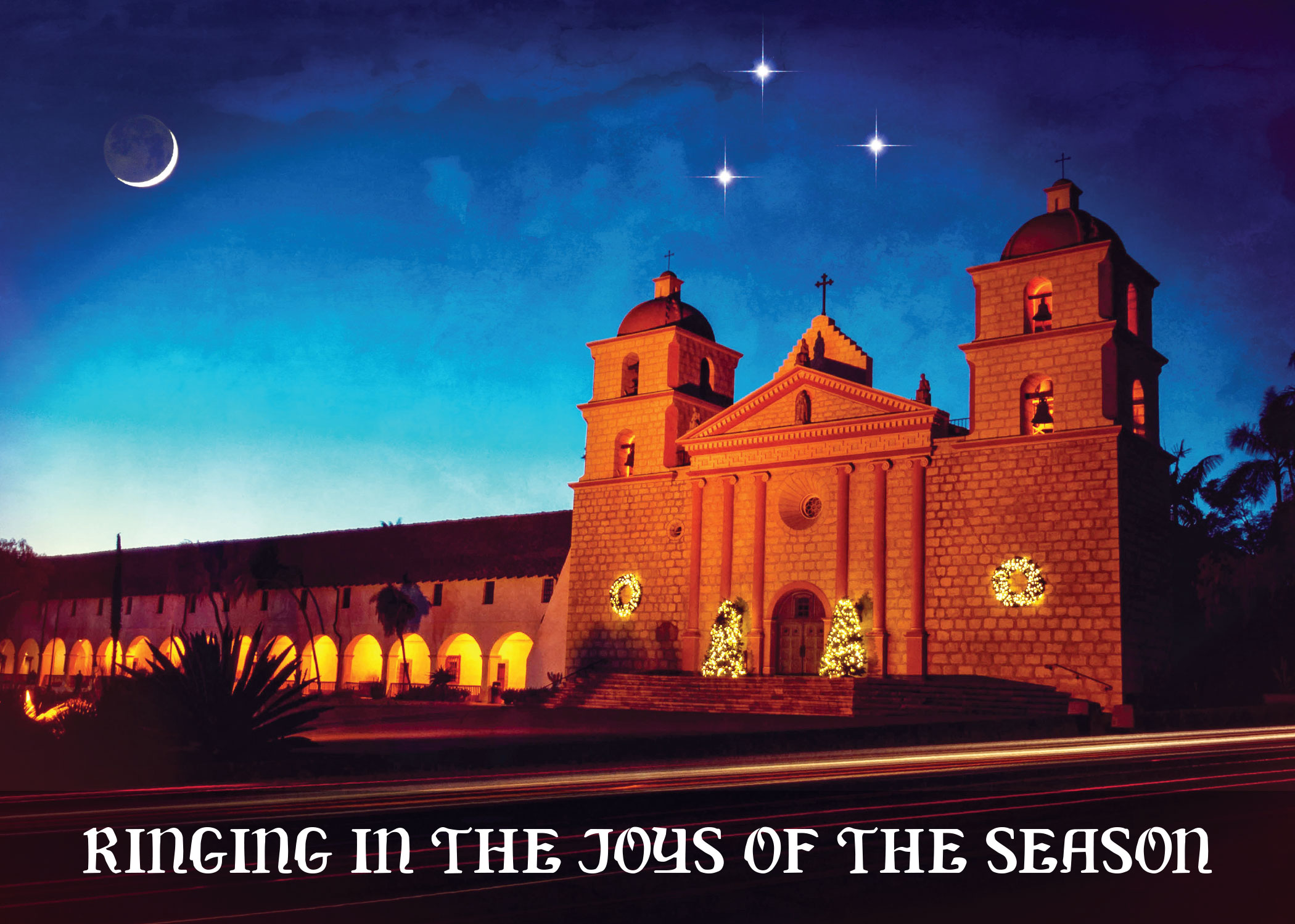 Santa Barbara Mission at Christmas by Santa Barbara Greeting Cards